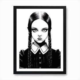 Portrait Of Wednesday Addams World Line Art 1 Fan Art Art Print