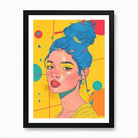 Colorful Girl With Blue Hair Art Print