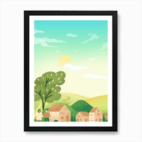 Landscape Of A Village illustration Art Print