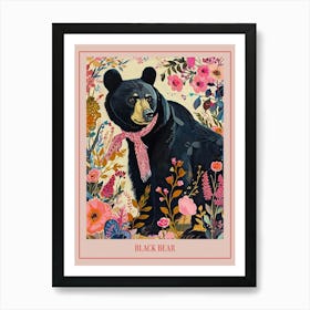 Floral Animal Painting Black Bear 3 Poster Art Print