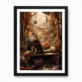 A Cat In Regal Clothes At A Medieval Market Art Print