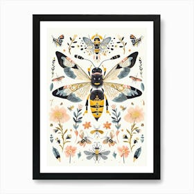 Colourful Insect Illustration Hornet 12 Art Print