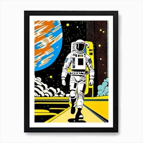 Astronaut Walking Next To Space Station Comic Art Print