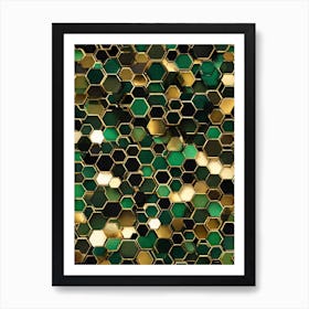 Gold And Green Hexagons Art Print