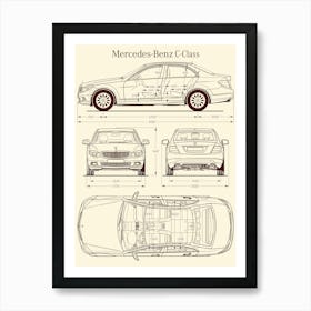 Mercedes Benz C Class 2007 car blueprint 1 Art Print