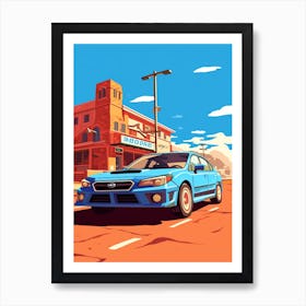 A Subaru Impreza Car In Route 66 Flat Illustration 1 Poster