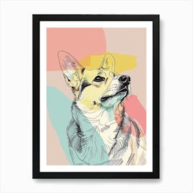 Pastel Watercolour Corgi Line Illustration 4 Art Print