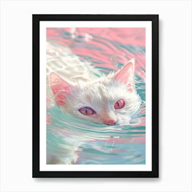 White Cat In Water 2 Art Print