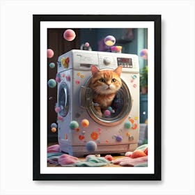 Cat In Washing Machine 9 Art Print