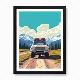 A Toyota Land Cruiser Car In Icefields Parkway Flat Illustration 3 Art Print