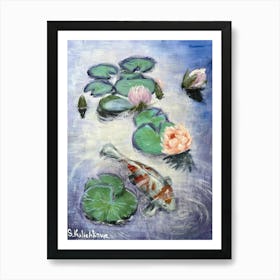 Koi Pond oil painting Art Print