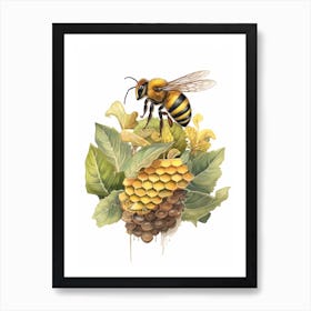 German Yellowjacket Bee Beehive Watercolour Illustration 4 Art Print