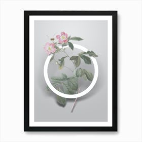 Vintage Pink Alpine Roses Minimalist Flower Geometric Circle on Soft Gray n.0290 Art Print