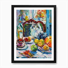 Cat And Bow Of Fruits Art Print