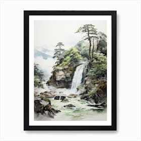 Nachi Falls In Wakayama Nikko In Tochigi, Japanese Brush Painting, Ukiyo E, Minimal 3 Art Print