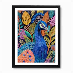 Folky Floral Peacock Portrait 3 Art Print