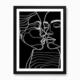 Black And White Abstract Women Faces In Line 6 Art Print