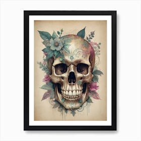 Floral Skull Vintage Painting (14) Art Print