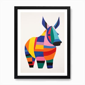 Colourful Kids Animal Art Rhinoceros 3 Art Print