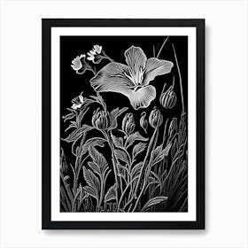 Evening Primrose Wildflower Linocut 1 Art Print