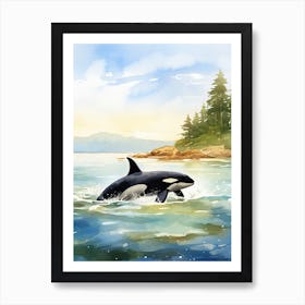 Orca Whale Diving Into Water Watercolour Art Print