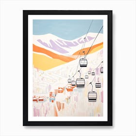 Telluride Ski Resort   Colorado, Usa, Ski Resort Pastel Colours Illustration 2 Art Print