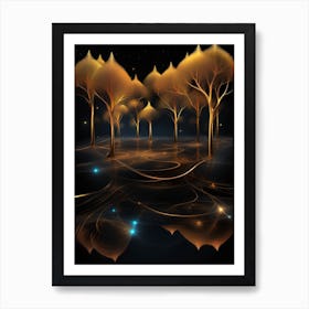 Golden Trees In The Night 1 Art Print