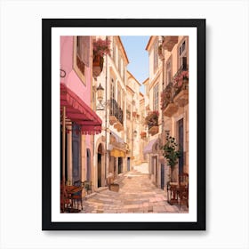 Lisbon Portugal 5 Vintage Pink Travel Illustration Art Print