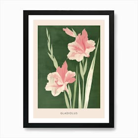 Pink & Green Gladiolus 1 Flower Poster Art Print