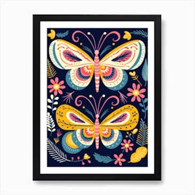 Butterflies On A Blue Background Art Print