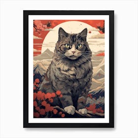 Cat Animal Drawing In The Style Of Ukiyo E 1 Art Print