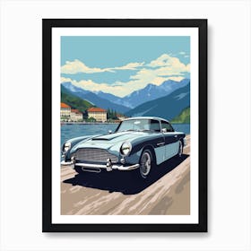 A Aston Martin Db5 Car In The Lake Como Italy Illustration 2 Art Print