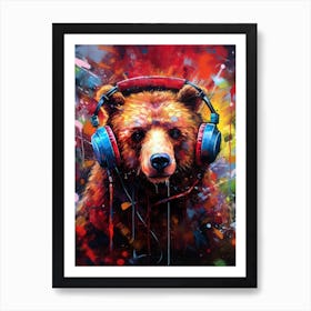 Bear With Headphones animal Art Print