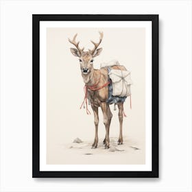 Storybook Animal Watercolour Caribou 1 Art Print