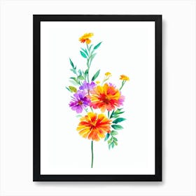 Marigold 2 Watercolour Flower Art Print