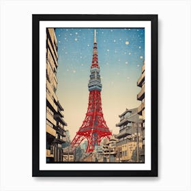 Tokyo Tower Japan Vintage Travel Art 1 Art Print