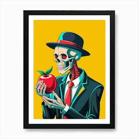 Skeleton Holding An Apple Art Print