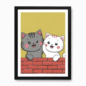 Two Cats On A Brick Wall Art Print