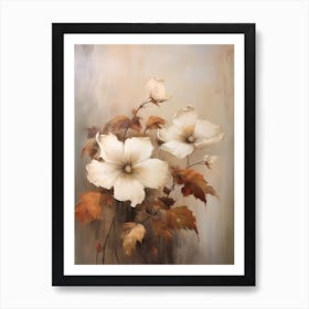 Hibiscus, Autumn Fall Flowers Sitting In A White Vase, Farmhouse Style 4 Art Print