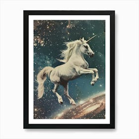 Unicorn Galloping In Space Galaxy Collage Art Print