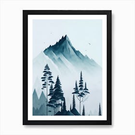 Mountain And Forest In Minimalist Watercolor Vertical Composition 223 Art Print