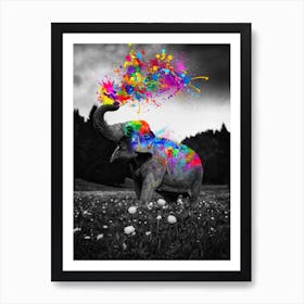 Elephant Color Splash Paint Art Print