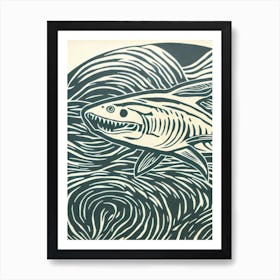 Salmon Shark Linocut Art Print