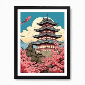 Gifu Castle, Japan Vintage Travel Art 3 Art Print