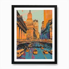 Grand Central Terminal New York Colourful Silkscreen Illustration 4 Art Print