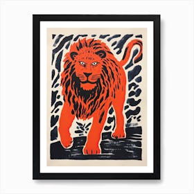 Lion, Woodblock Animal  Drawing 1 Art Print