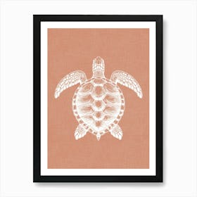 Vintage Sea Turtle Silhouette On Terracotta Linen Texture Art Print