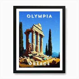 Greece, Olympia — Retro travel minimalist poster, retro travel art, retro travel wall art, vector art Art Print