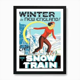 Winter In New England, Vintage Travel Poster Art Print