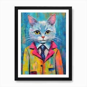 Cat Chic Chronicles; Stylish Oil Brushwork Art Print